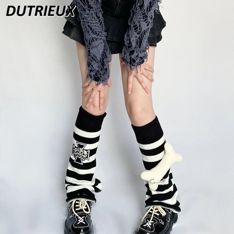 

Autumn and Winter Wool Knit Leg Sleeve Hot Girl Y2k Stripe Warm Slim Horn Foot Sock Female Sweet All-matching Knee Legs Warmer