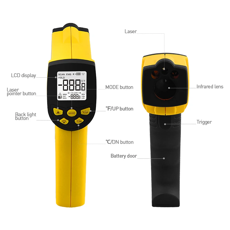 

HoldPeak High Quality Infrared Thermometer HP-1300 IR Laser Infrared Digital Thermometer For Industrial Range -50 ~1300 ℃