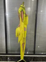 Yellow Tassel Jumpsuit Women Long Sleeve Spandex Skinny Fringe Leotard Sexy Stage Wear DJ Singer Dancer Party Show Costume - Image 4