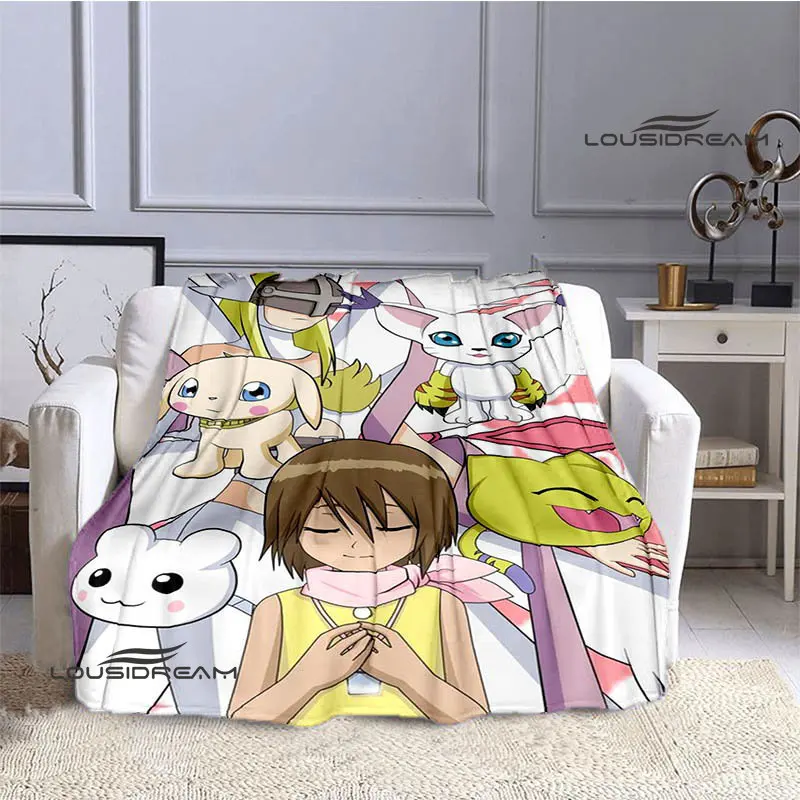 Digimon cartoon Printing blanket Flange Warm blanket picnic blanket Home travel blanket bed linings Birthday Gift 4