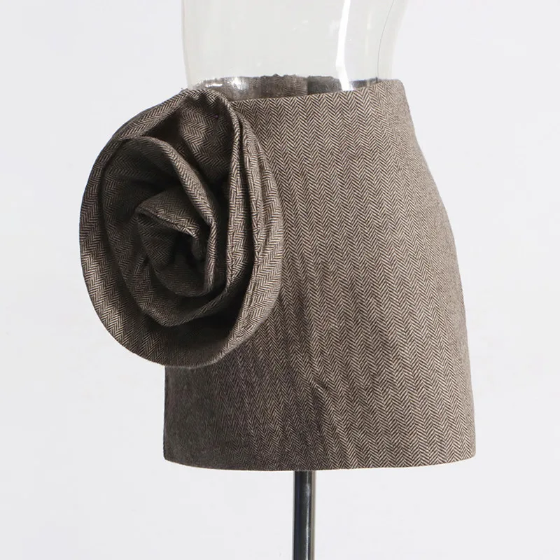 BPN Minimalist Solid Skirts For Women High Waist Patchwork Appliques Slimming Temperament Mini Skirt Female Fashion Clothing New