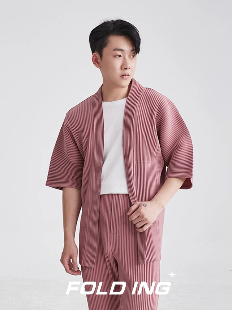 

Handmade Pleated Half Sleeve Suit Daopao Summer Loose Plus Size Short Sleeve Coat Japanese Men's Cardigan Coat Men Clothing