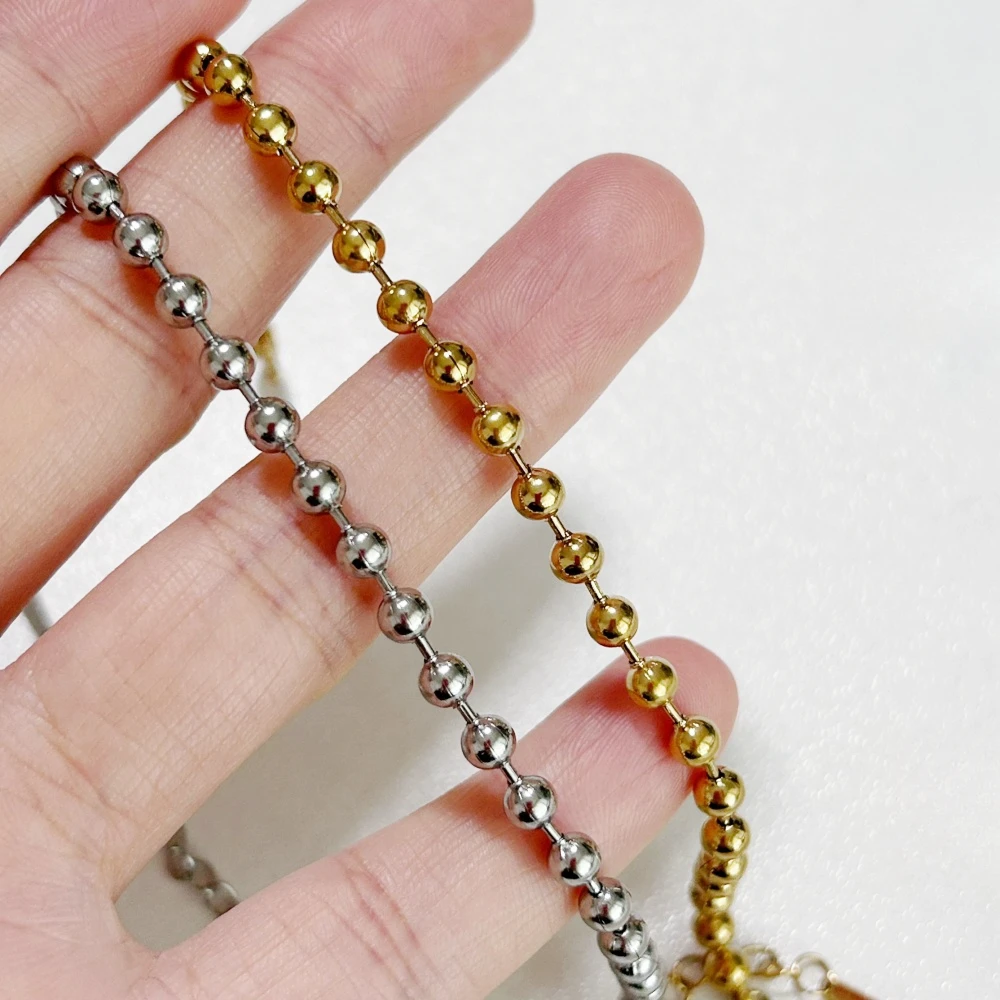 Beaded Chain Bracelets Stainless Steel Gold/ Silver Color 4 mm For Women 18K Gold Jewelry Accessories