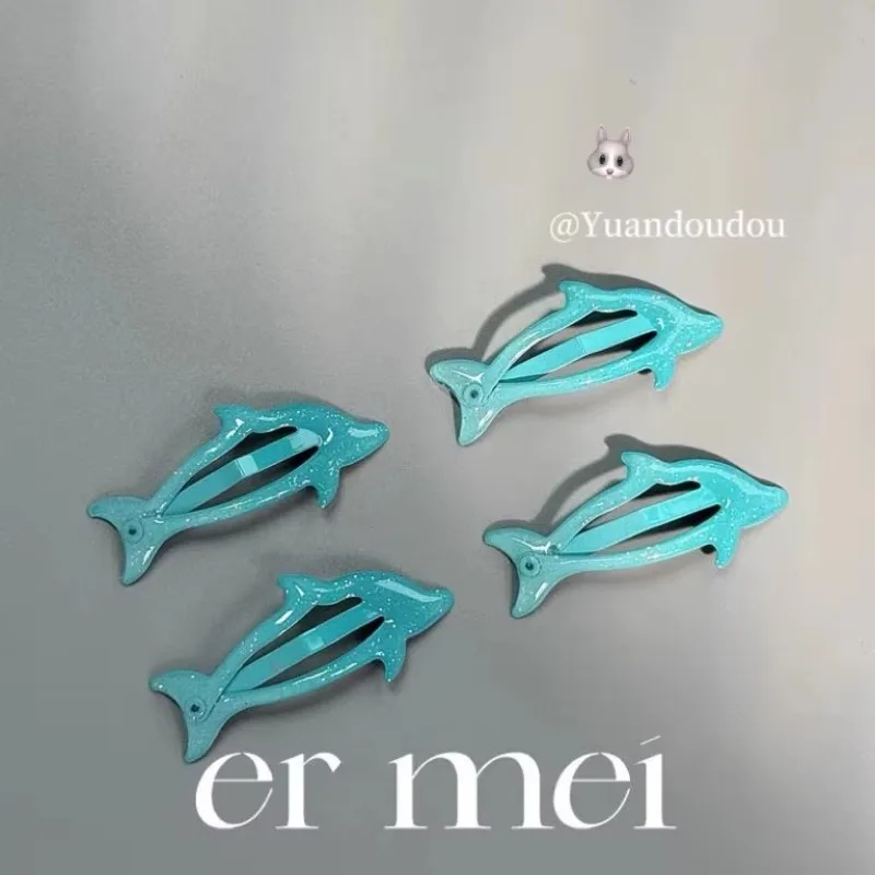 2pcs Little Blue Dolphin Cute Baby Hairpin Beach Sea Children Bangs Headwear Girls Kids Women Hair Accessories