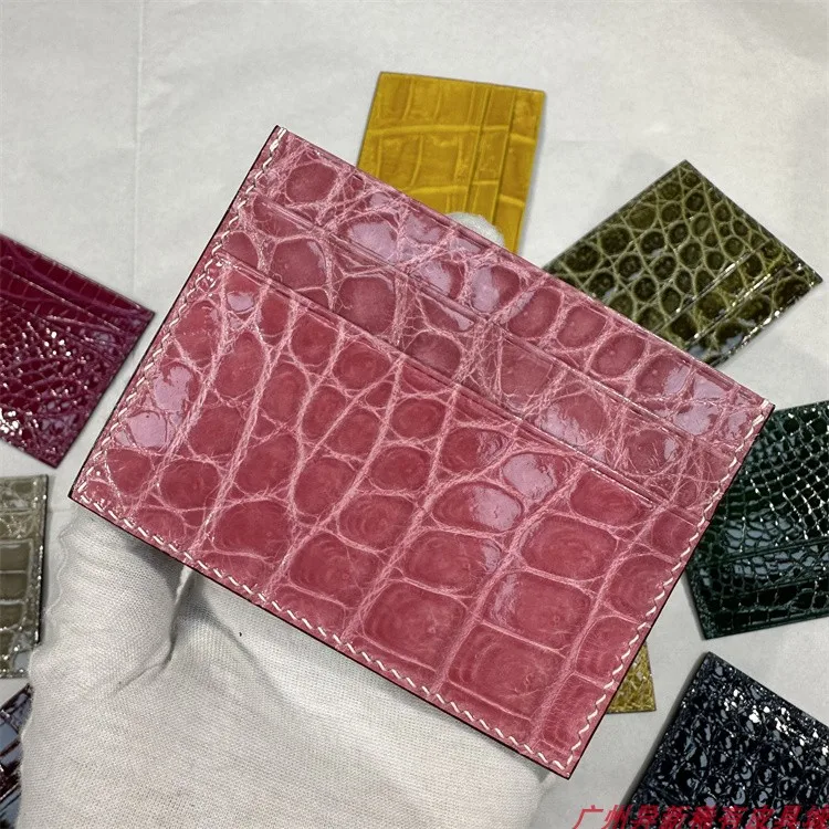 

Hand Sewn Wax Thread High Gloss Nile Crocodile Belly Pickup Bag Clip For Men And Women Multi Card Case Business Card Bag 45