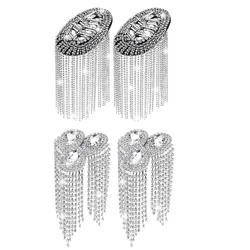 4 Pieces Crystal Fringe Epaulets Fringe Shoulder Jewelry Rhinestone Shoulder Plate Clothing Epaulets Decor , (Silver)