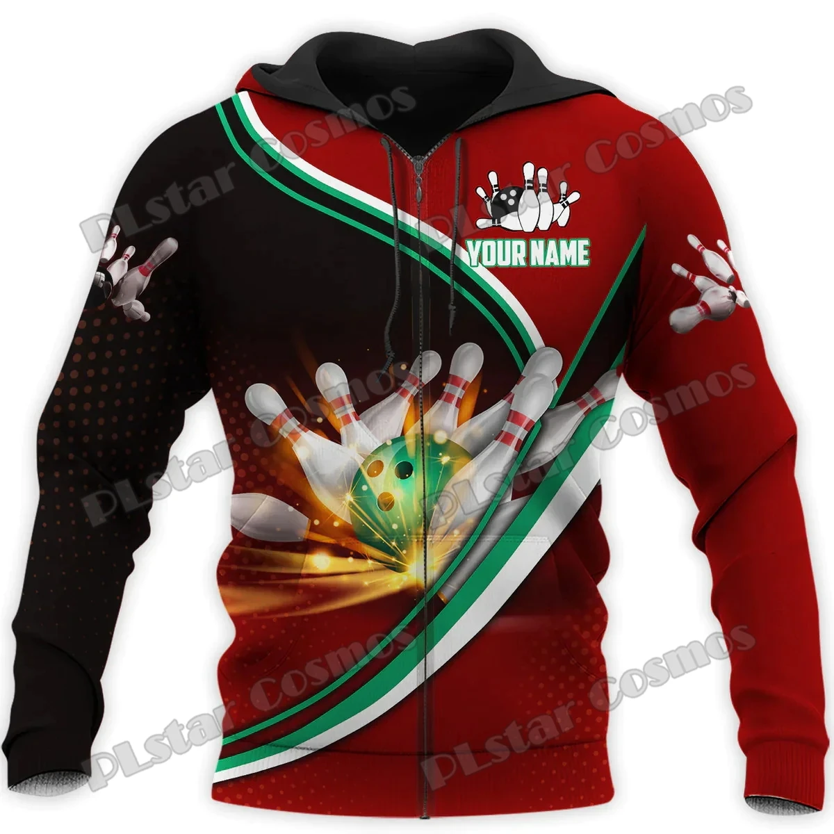 Personal isierter Name Bowling-Spieler 3d voll bedruckte Herren Reiß verschluss Hoodie Herbst Unisex Reiß verschluss Jacke für Bowling Liebhaber Geschenk dk571 – Detail 14