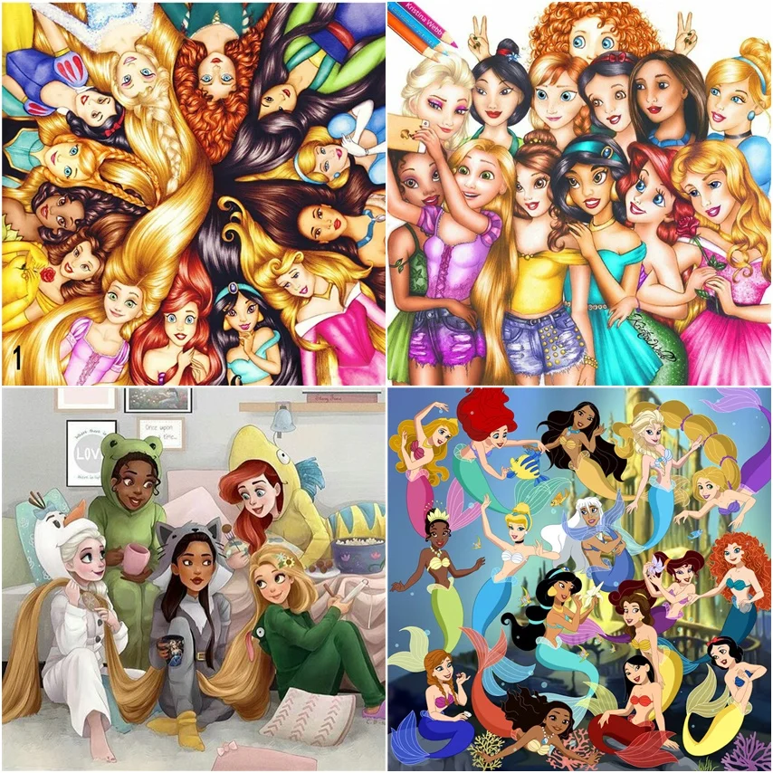 Disney 5D Diy Diamond Painting Princess Snow White Cinderella Aurora Ariel Belle Jasmine Embroidery Cross Stitch Kits Crafts