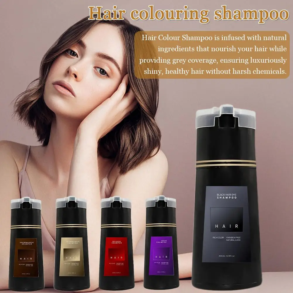 

200ML Hair Coloring Shampoo Dye Shampoo For Covering Gray White Shampoo Black Brown Purple Hair Colouring Shampoo Hair Care S4U9
