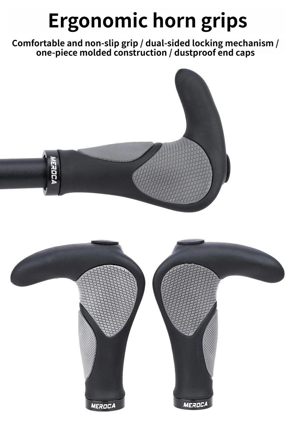 MEROCA Fahrradgriffe mit Hörnern, ergonomische MTB-Griffe aus Gummi, bequem, rutschfest, für MTB, Rennrad, Fahrradlenkergriffe – Detail 1