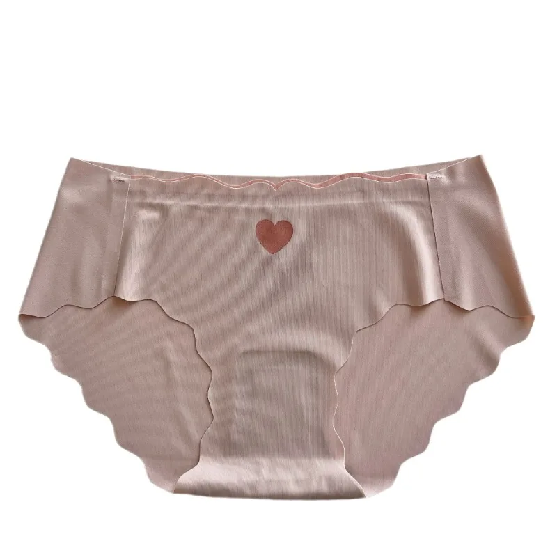 

Japanese Girl Ice Silk Love Underwear Women's Thin Section Mid-waist Large Size Breathable Cotton Crotch Seamless Sexy Underwear