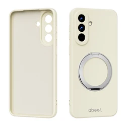 Solid Color Silicone Ring Holder Case with Inner Fur and Magnetic Camera Protector - Galaxy A37 (Beige White)