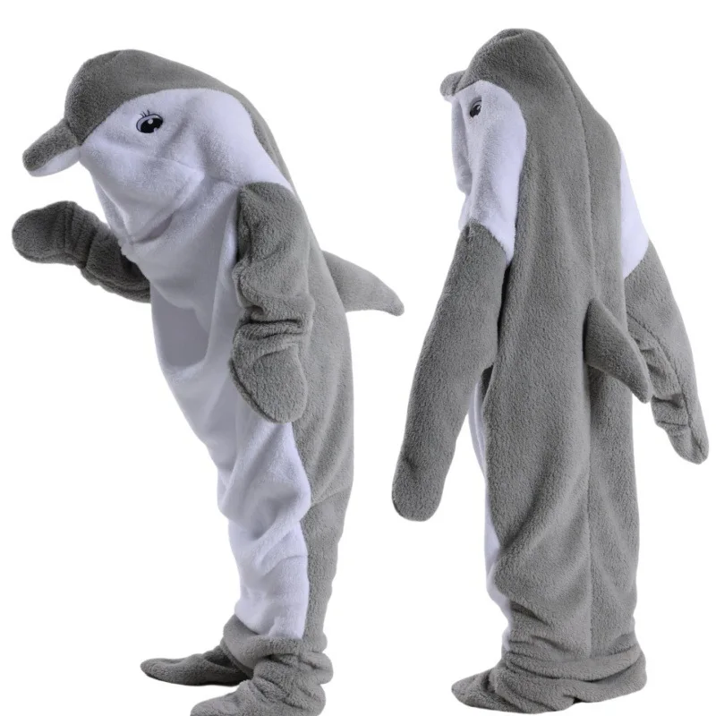 Shark Dolphin Whale Sleeping Bag Blanket Fleece Fluffy Onesie Pajamas for Children Adults Cartoon Animal Blanket Hoodie