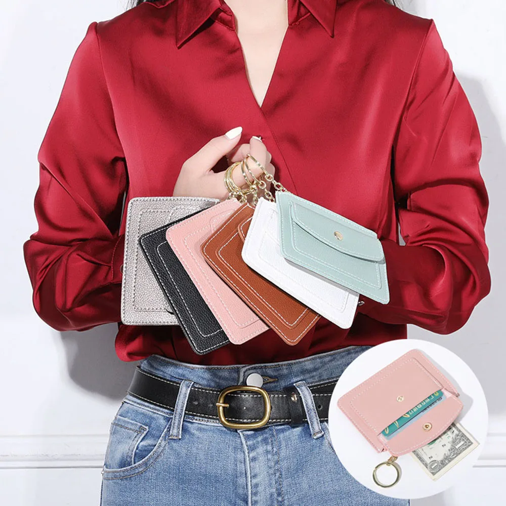 

Women Simple Wallets Leather Female Zipper Coin Purse PU Mini Coin Purse Solid Color Pouch Zipper Simple Multi-Cards Bag
