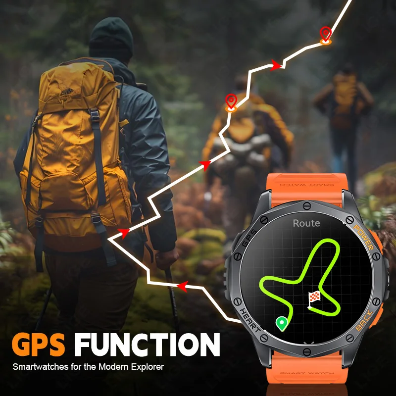 LIGE Outdoor GPS Smart Watch Men Flashlight 1.43'' AMOLED Screen Sports Watch 530mAh Large Battery Compass Altimeter Smartwatch