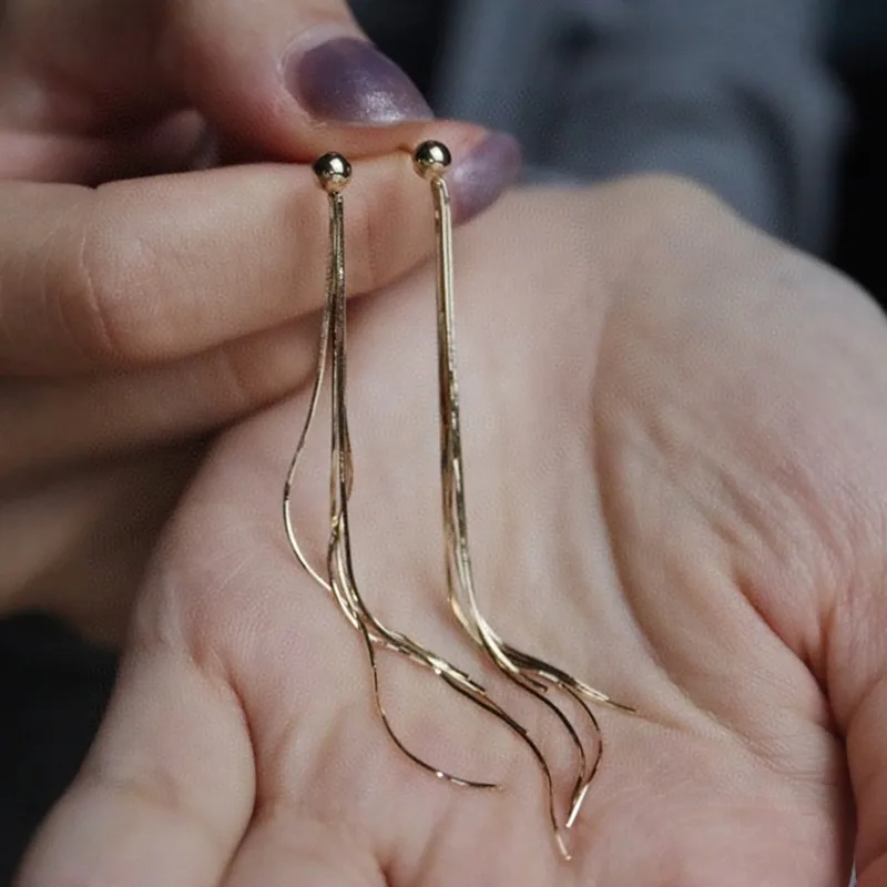 

18K Snake Earrings Ear Line Yellow Real Gold Jewelry chain earring(AU750)Women bone tassel Fashion Lady Fine jewelry Customize