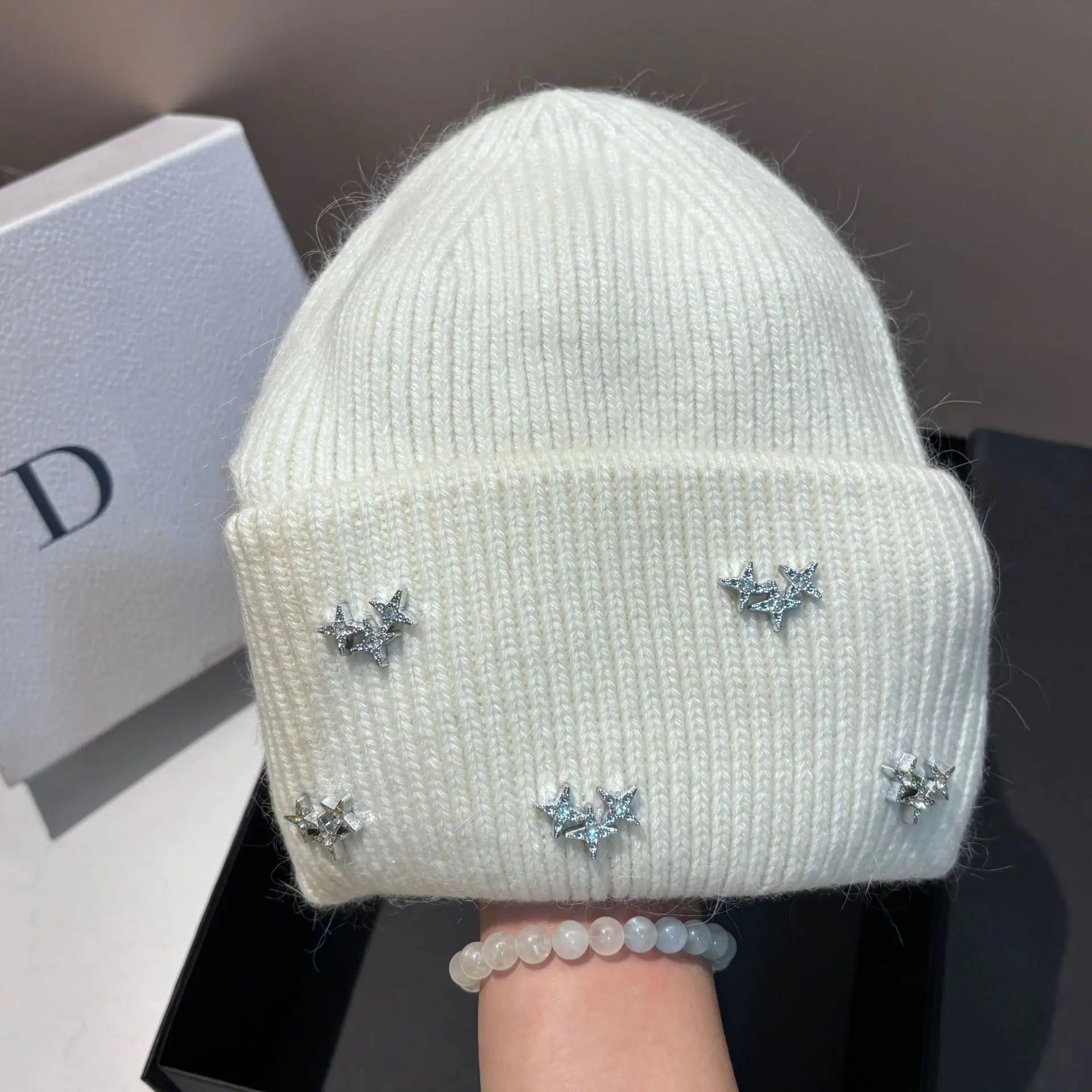 Solid Color Real Rabbit Fur Beanies Winter Hats for Woman Luxury