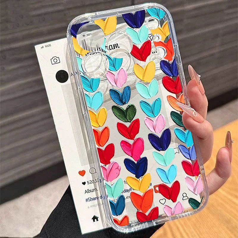 Clear Colorful Wave Point Love Heart Phone Case Cover