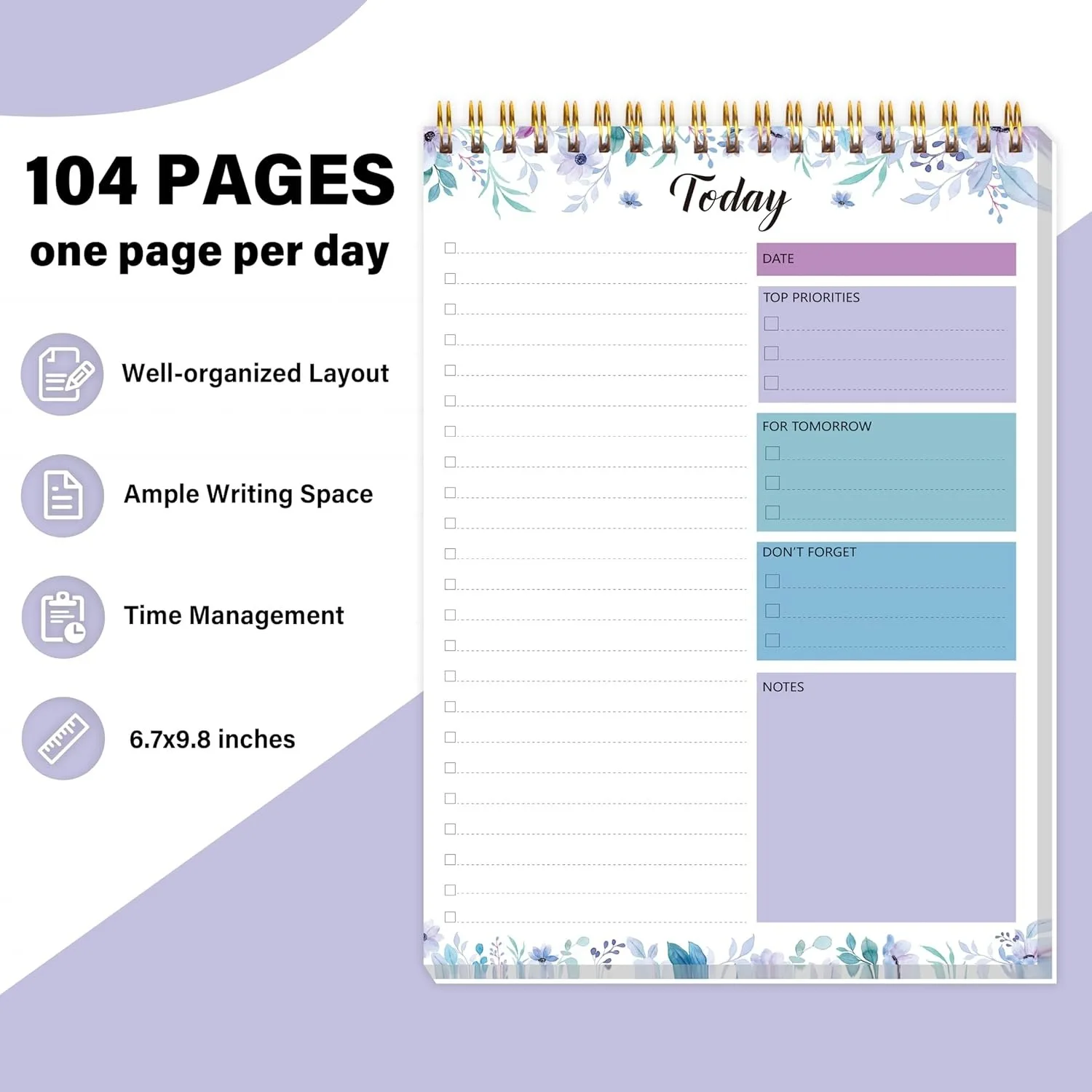Schedule Notebook To Do List Daily Planner 104 Pages 6.7"x9.8" Checklist
