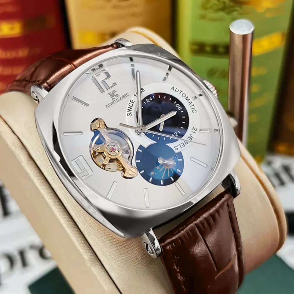 [Mechanical Men's Watch] Retro Mechanical Men's Watch | Elegant, Skeleton Dial, Hollow Design, Alloy Case, Synthetic Leather Strap | Business and Casual Wear, No Batteries Required - 6