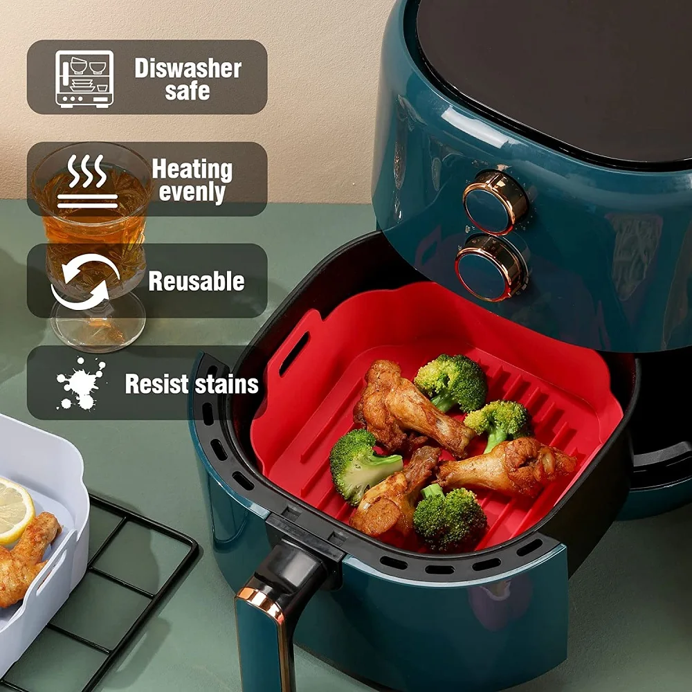 Air Fryer Silicone Liners Reusable Square 8.5 inch for 4 to 6 QT Environmental Silicone Material (FDA) Replacement Accessories