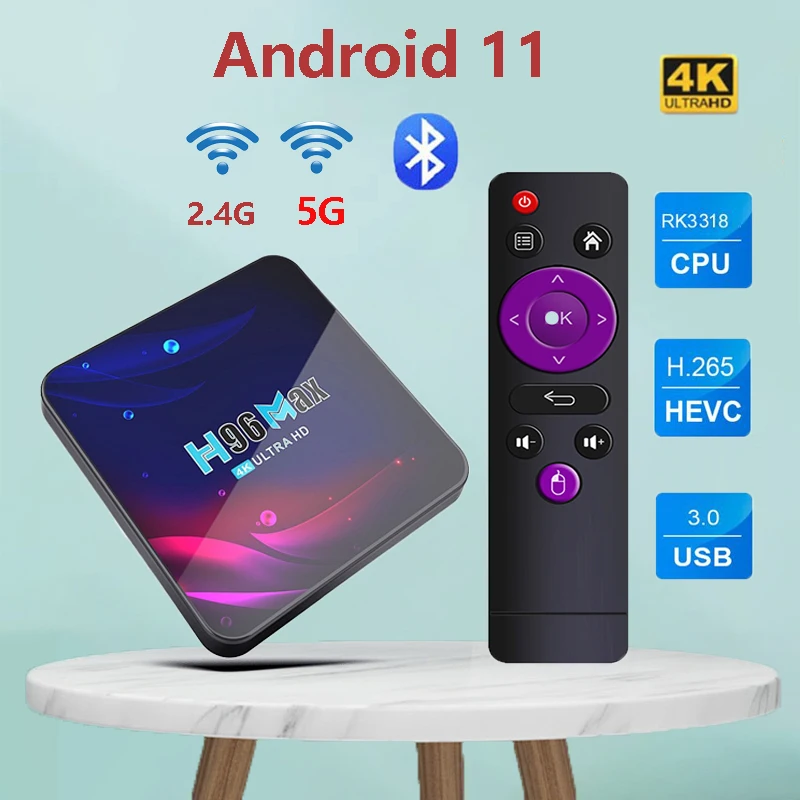 H96 MAX RK3318 2GB RAM 16GB ROM Android 10.0 USB3.0 5G WIFI Smart TV Box  Support HD Netflix 4K  