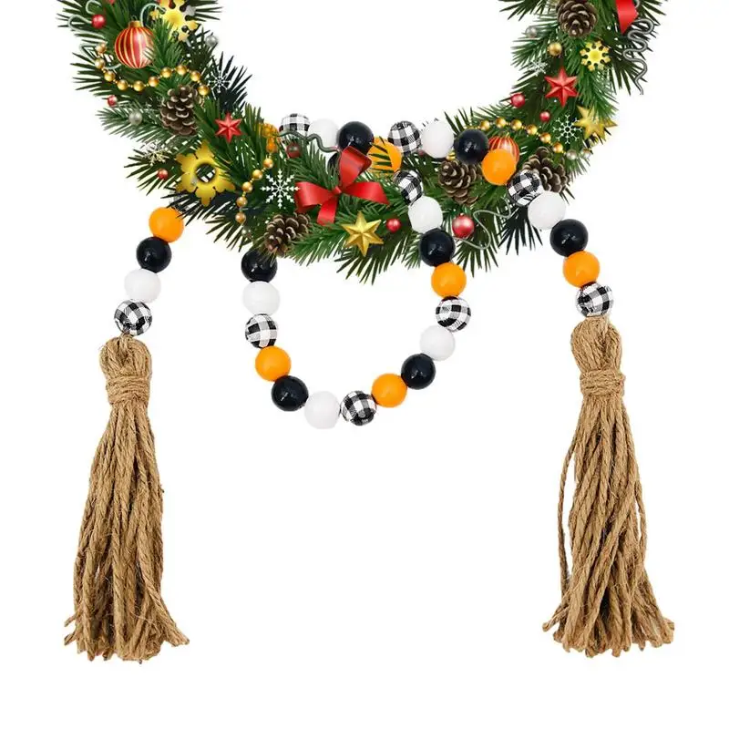 

Halloween Wooden Bead Garland Tassel Hanging Ornament For Home Farmhouse Halloween Tiered Tray Decoration Supplies