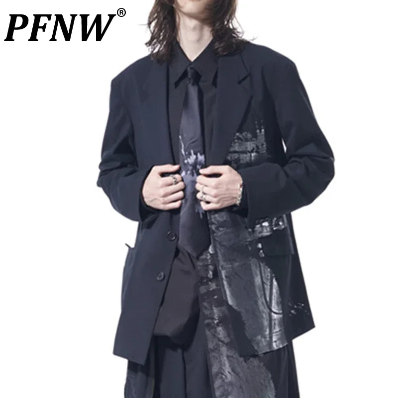 

PFNW Autumn New Men's Darkwear Techwear Baggy Suit Coat High Street Print Pioneer Versatile Personality Leisure Blabzers 12Z1835