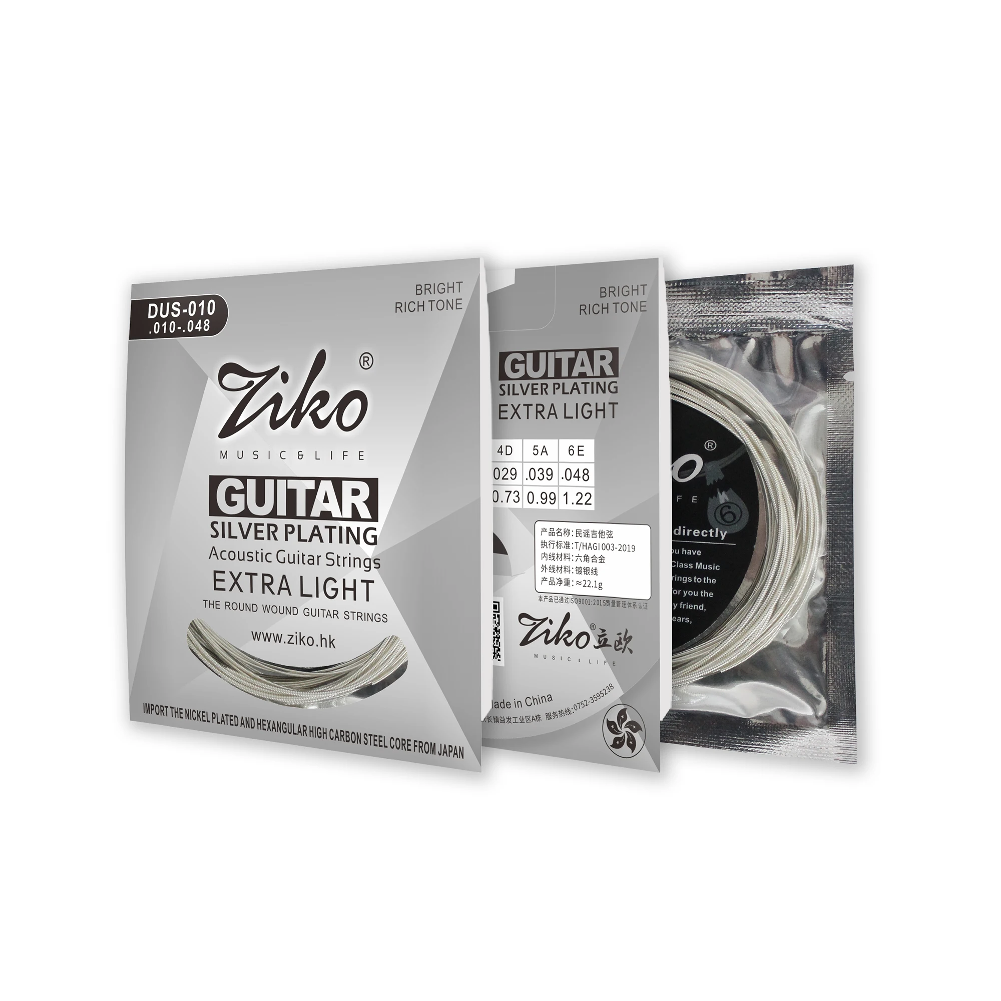 ZIKO DUS-010 Acoustic Guitar Strings Hexagonal Steel Core Silver Plated Wound Guitarra Strings Folk Guitar Parts & Accessories ziko acoustic guitar strings set 010 011 012 silver plating 6 strings for acoustic guitar parts musical instruments