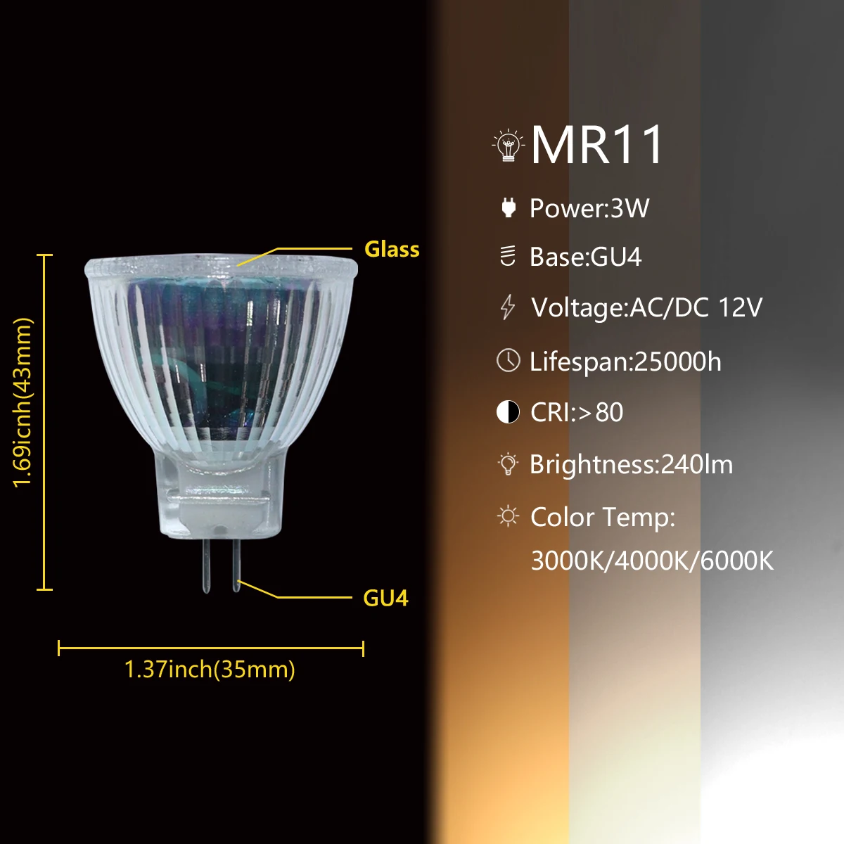 LED Spotlight 4-20PCS LED Mini spotlight MR11 GU4.0 Low voltage AC/DC 12V 3W 3000K/4000K/6000K suitable for kitchen and study