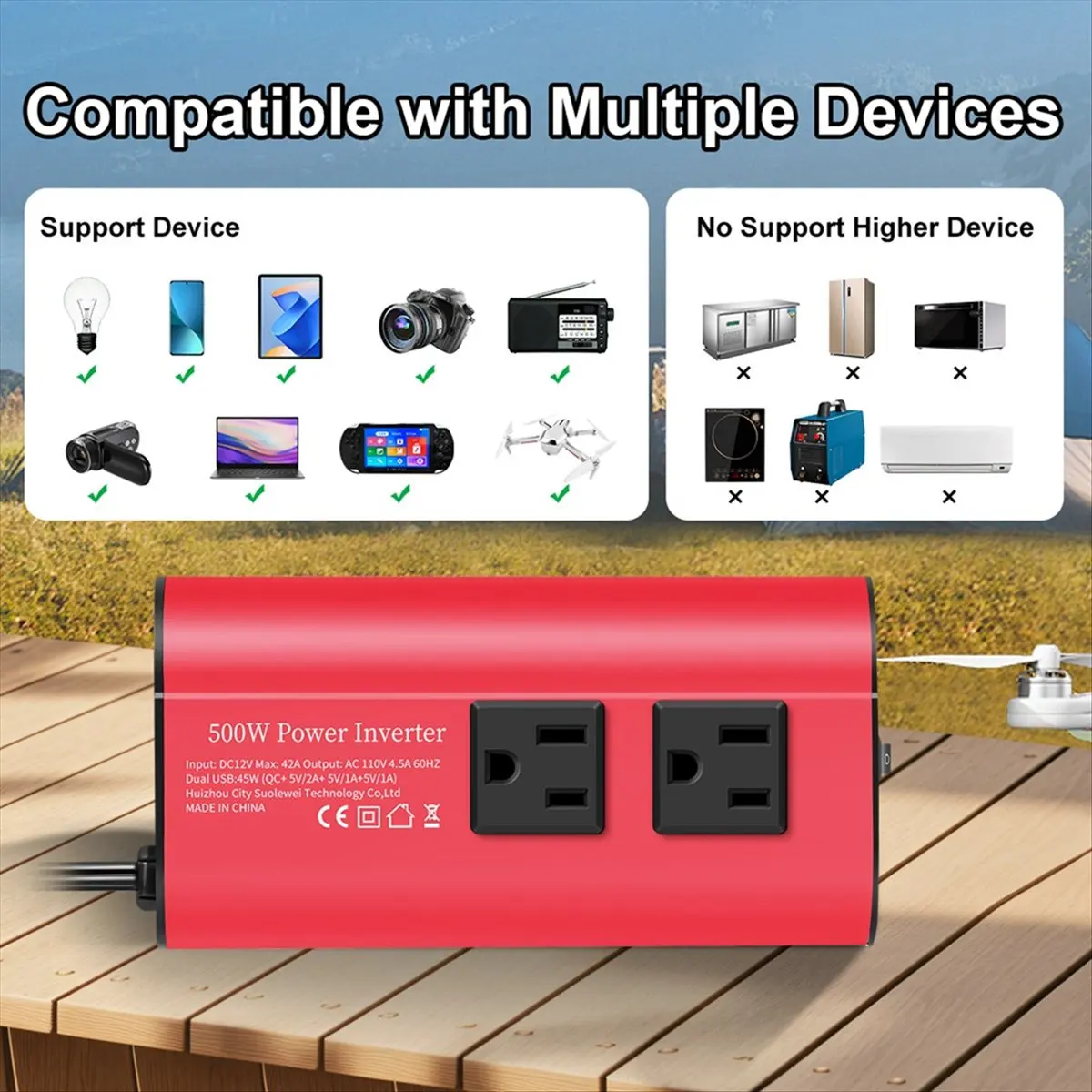 A40I 자동차 인버터 500W DC 12V 110V AC 자동차 인버터 변환기 미국 표준 소켓이 있는 자동 변압기