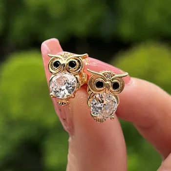 Gold Owl Stud Earrings For Women Cute CZ Night Owl Jewelry Gift for Girls Parties