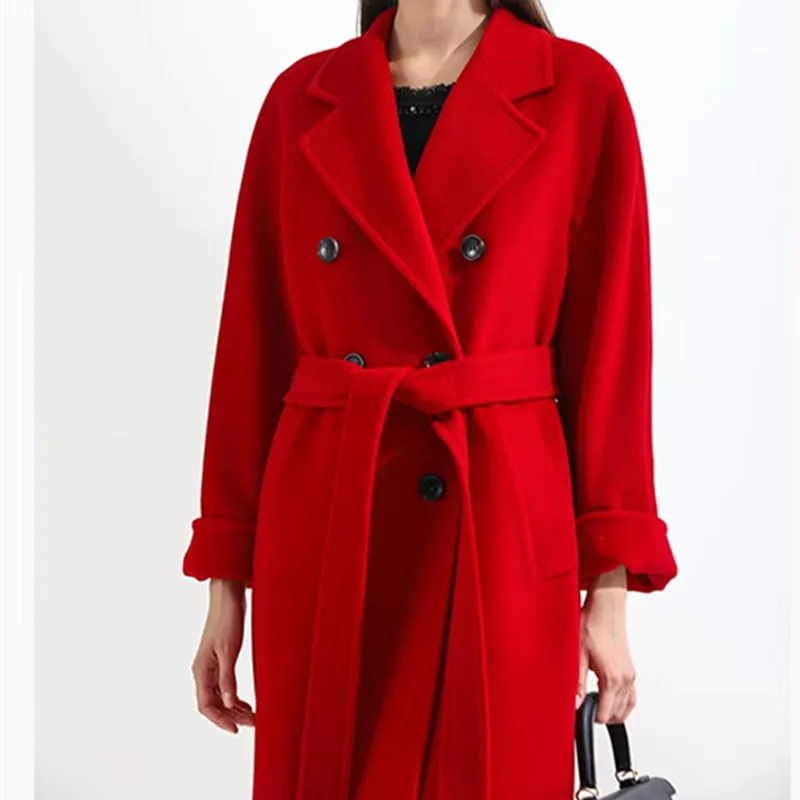 2023 Winter New Women High-End Temperament Double-breasted Woolen Coat Female Fashion Lapel Solid Color Long Casual Outwear