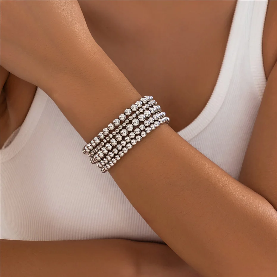 5pcs einzigartige Acryl ccb große Kugel kette Armband zur Hand für Frauen Mode Aussage elastische Armreifen Grunge Schmuck Steampunk Männer – Detail 10