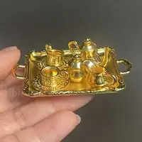1 Set 1:12 Dollhouse Accessories Miniature Metal Tea Cup Plate Set Furniture Model Toys For Dolls House Decor Kids Pretend Play 1