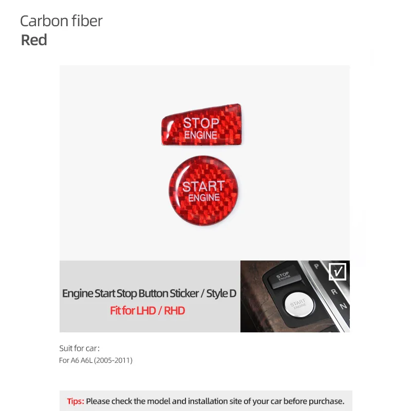 Carbon Fiber Engine Ignition Start/Stop Button Trim Stickers - Car Interior Decoration Accessories