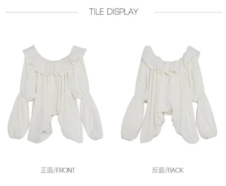 White French one shoulder top with a design sense of niche shirt, spring off shoulder shirt  blusas femininas