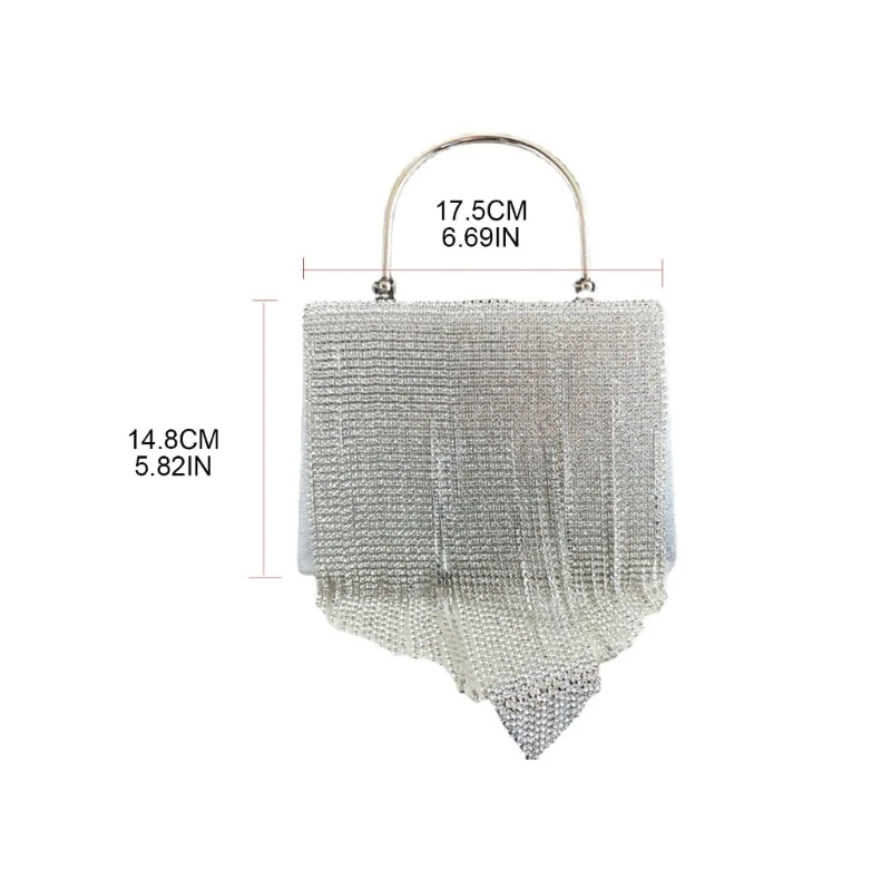 Womens Square Handbag Evening Clutch Bag Luxury Diamond Box Bag-Rhinestone Tassel Shoulder Bag for Party Wedding Banquet