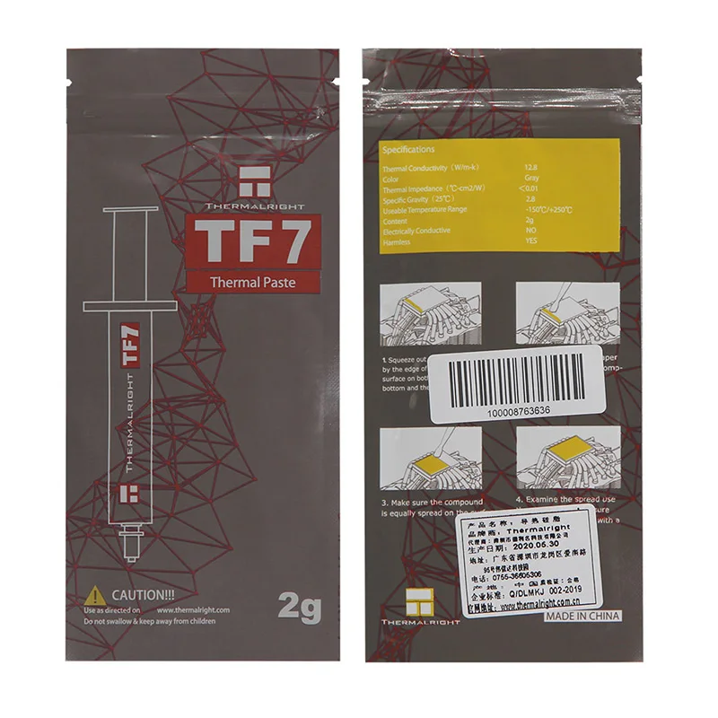 Thermalright TF7 컴퓨터 노트북 CPU 열 방출용 열전도제 12.8W/m.k 2g 비전도성 냉각 실리콘 그리스