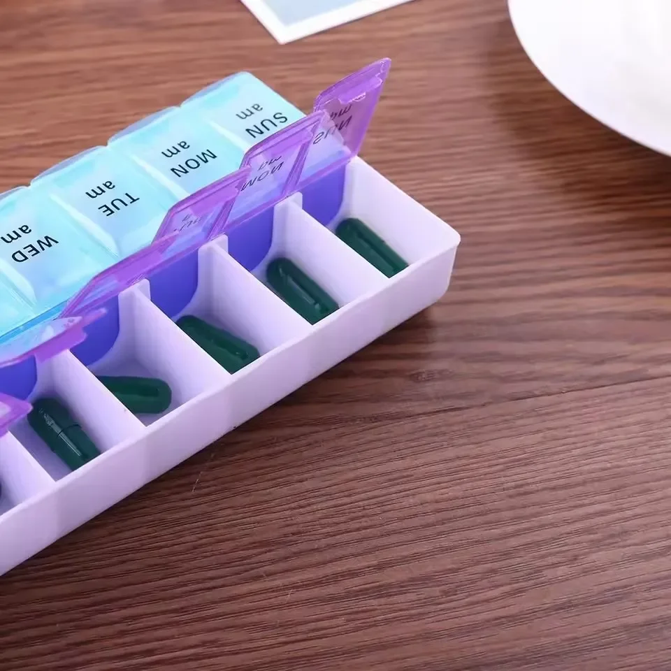 Pill Organizer Weekly Pill Box Organizer Cases Portable 7 Days 14 Grids Pills Container Storage Tablets Vitamins Medicine Fish Oils