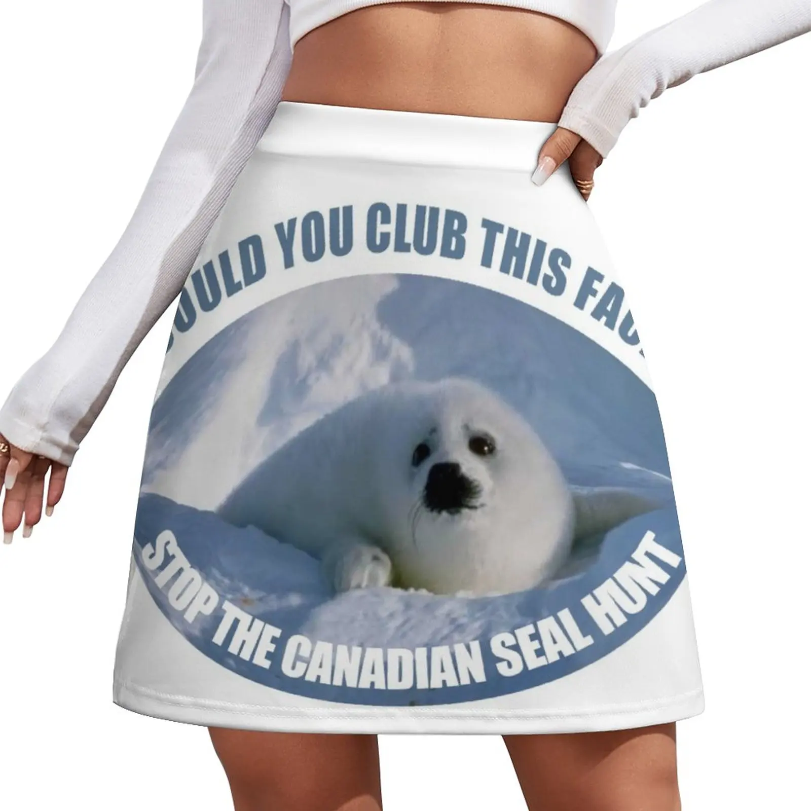

Мини-юбка с надписью «Stop The Canada Seal Hunt», короткая юбка для женщин, кавайная одежда