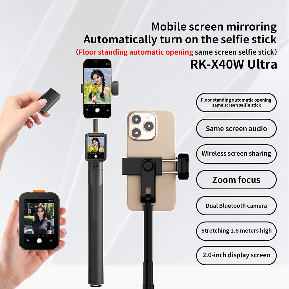 휴대용 셀카봉 BT 5.2 핸드헬드 RC 셀카봉 USB-C 충전식 휴대폰 거치대 라이브 방송 사진 촬영 여행용