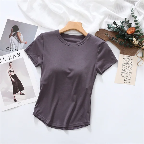 Lässiges unregelmäßiges Schlaf hemd für Frauen Modal Baumwolle Kurzarm Nachtwäsche T-Shirt Sommer BH Pad Lounge tragen einteilige Pyjamas – Detail 8