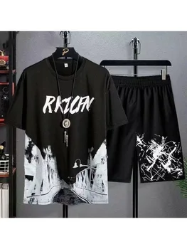 تي شيرت وسراويل قصيرة الأكمام للرجال ، طقم رياضي من قطعتين ، بدلة رياضية جيدة التهوية ، بدلة غير رسمية ، أطقم صيفية ، موضة جديدة ، - Image 3