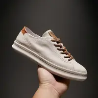 Men casual shoes leather flat fashion vent hole soft 2024 Summer 1