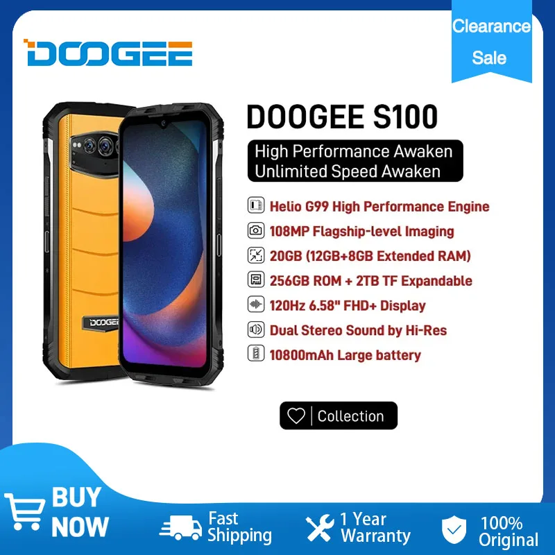 

DOOGEE S100 Rugged Phone 6.58" 120Hz Helio G99 Octa Core 108M Ai Main Camera 12GB +256GB 66W Fast Charging 10800mAh Phone