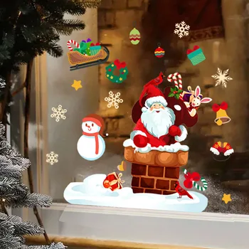 Christmas window stickers, Santa Claus and snowmen, PVC static decoration stickers for windows, Christmas decorations, Christmas
