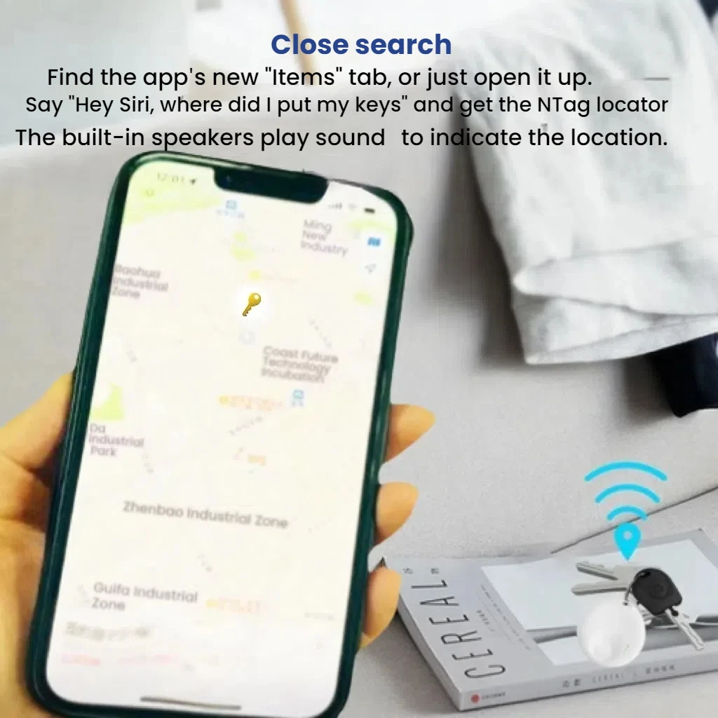 Bluetooth GPS Tracker for NTag Apple Find My to Locate Bag Bottle Card Wallet Bike Keys Finder Compact & Lightweight