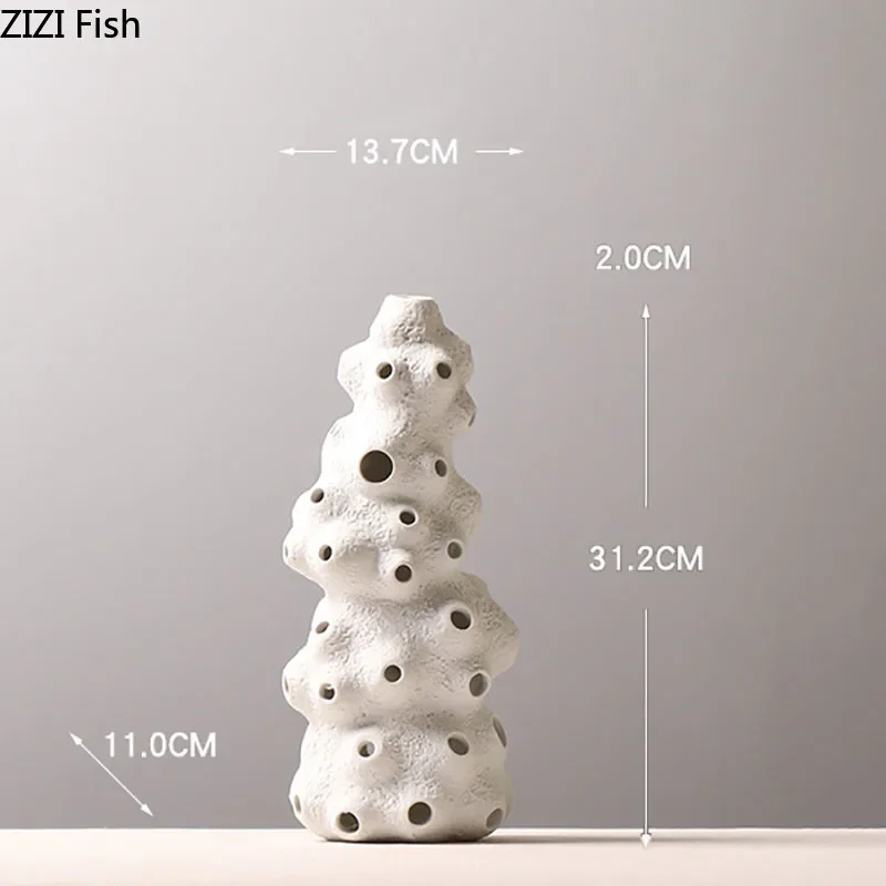 Creative Wind Tunnel Ceramics Vases Artificial Flowers Flower Arrangement Desk Decoration White Coral Porcelain Vase Home Decor 5