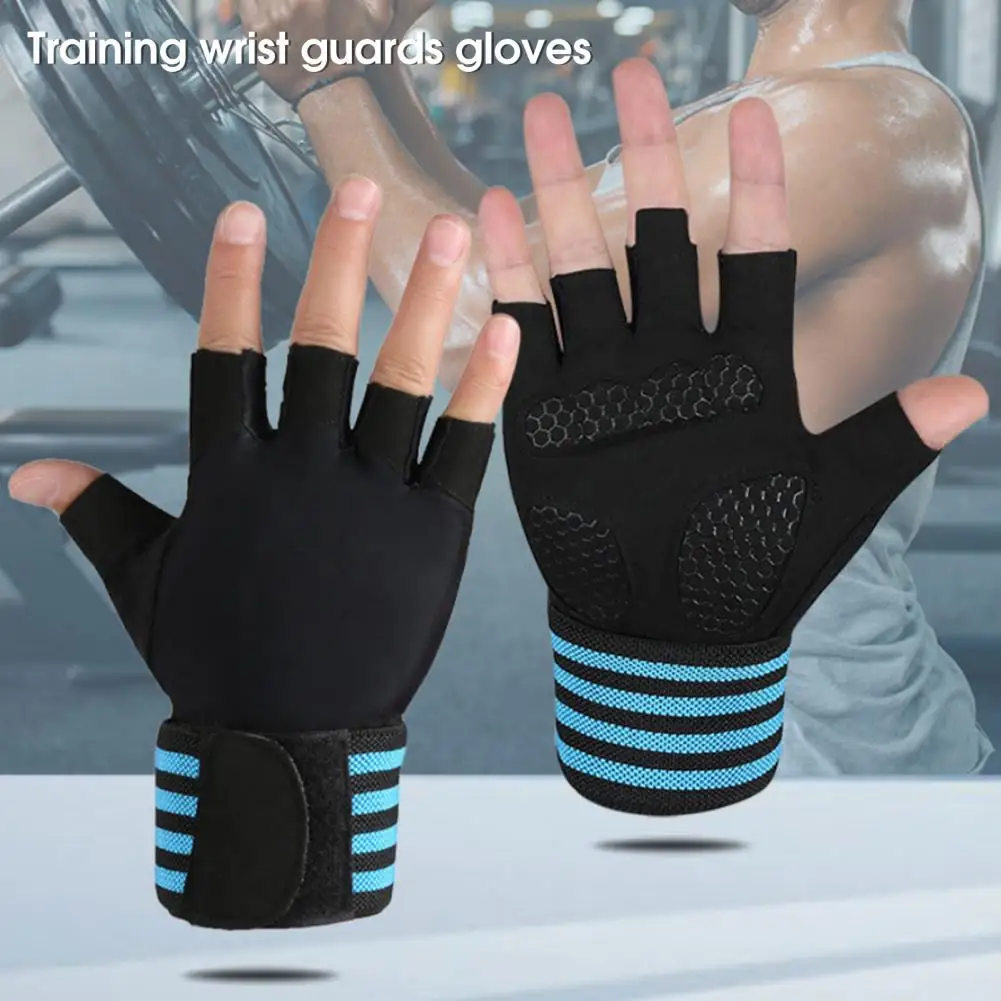 Fitness Gloves Non-slip Wear-resistant with Wrist Support Gym Half-finger Work Out Gloves 1 Pair For Cycling